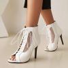 imageSHEMEE Womens Peep Toe Mesh Cutout Sandals Booties Stiletto High Heels Ankle Boots Gladiator Lace Up Summer Shoes with Side ZipWhite