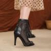 imageSHEMEE Womens Peep Toe Mesh Lace Up High Heels Ankle Boots Summer Fishnet Opentoe Stilettos Sandals BootiesBlack