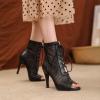 imageSHEMEE Womens Peep Toe Mesh Lace Up High Heels Ankle Boots Summer Fishnet Opentoe Stilettos Sandals BootiesBlack