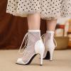 imageSHEMEE Womens Peep Toe Mesh Lace Up High Heels Ankle Boots Summer Fishnet Opentoe Stilettos Sandals BootiesWhite
