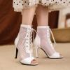 imageSHEMEE Womens Peep Toe Mesh Lace Up High Heels Ankle Boots Summer Fishnet Opentoe Stilettos Sandals BootiesWhite