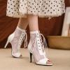 imageSHEMEE Womens Peep Toe Mesh Lace Up High Heels Ankle Boots Summer Fishnet Opentoe Stilettos Sandals BootiesWhite