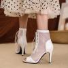 imageSHEMEE Womens Peep Toe Mesh Lace Up High Heels Ankle Boots Summer Fishnet Opentoe Stilettos Sandals BootiesWhite