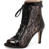 imageSHEMEE Womens Embroidery Mesh Patent Leather High Heels Sandals Booties Summer Opentoe Lace Up Stiletto Ankle Boots with Back ZipperBlack
