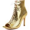 imageSHEMEE Womens High Heeled Sandals Square Open Toe Laced Zipper Stiletto Heels Ankle Booties Dance Party Dress ShoesGold