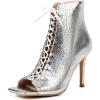 imageSHEMEE Womens High Heeled Sandals Square Open Toe Laced Zipper Stiletto Heels Ankle Booties Dance Party Dress ShoesSilver