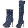 imageSHEMEE Womens Peep Toe Denim Boots Stiletto Heels Summer Zipper Jeans Boot High Heeled Sandals ShoesShort Blue