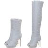 imageSHEMEE Womens Peep Toe Denim Boots Stiletto Heels Summer Zipper Jeans Boot High Heeled Sandals ShoesShort Off White