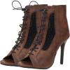 imageSHEMEE Womens Peep Toe Mesh Cutout Sandals Booties Stiletto High Heels Ankle Boots Gladiator Lace Up Summer Shoes with Side ZipBrown
