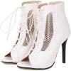 imageSHEMEE Womens Peep Toe Mesh Cutout Sandals Booties Stiletto High Heels Ankle Boots Gladiator Lace Up Summer Shoes with Side ZipWhite
