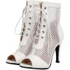 imageSHEMEE Womens Peep Toe Mesh Lace Up High Heels Ankle Boots Summer Fishnet Opentoe Stilettos Sandals BootiesWhite