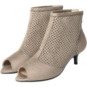 imageSHEMEE Womens Peep Toe Kitten Heels Ankle Boots Faux Suede Hollow Out High Heel Sandals Summer Booties Shoes with Back ZipperBeige