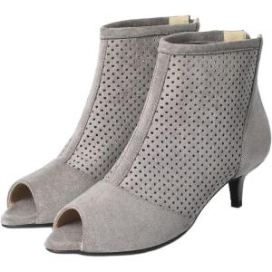 imageSHEMEE Womens Peep Toe Kitten Heels Ankle Boots Faux Suede Hollow Out High Heel Sandals Summer Booties Shoes with Back ZipperGrey