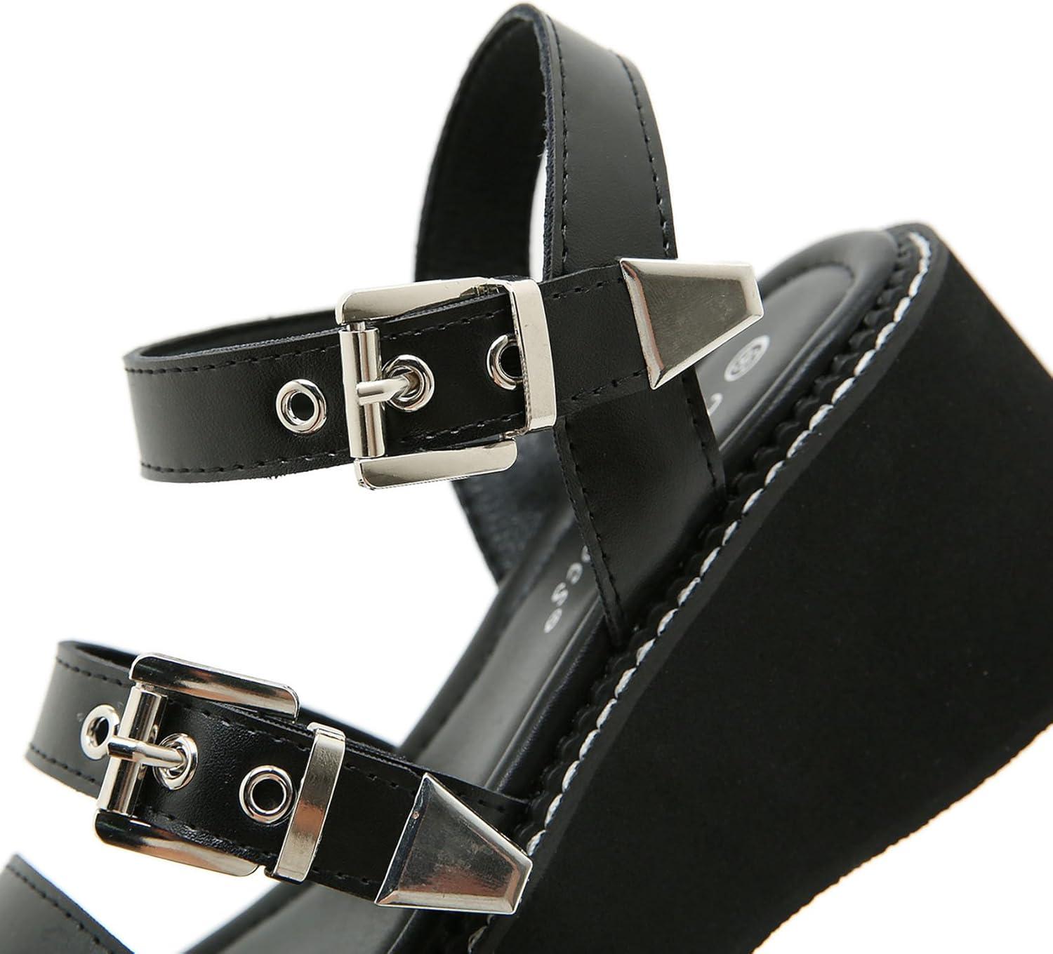 imageSHEMEE Chunky Platform Gladiator Roman Sandals Women Black Punk Goth Shoes Multi Strap Lightweight Fisherman Wedge SandalBlack M04 Buckle
