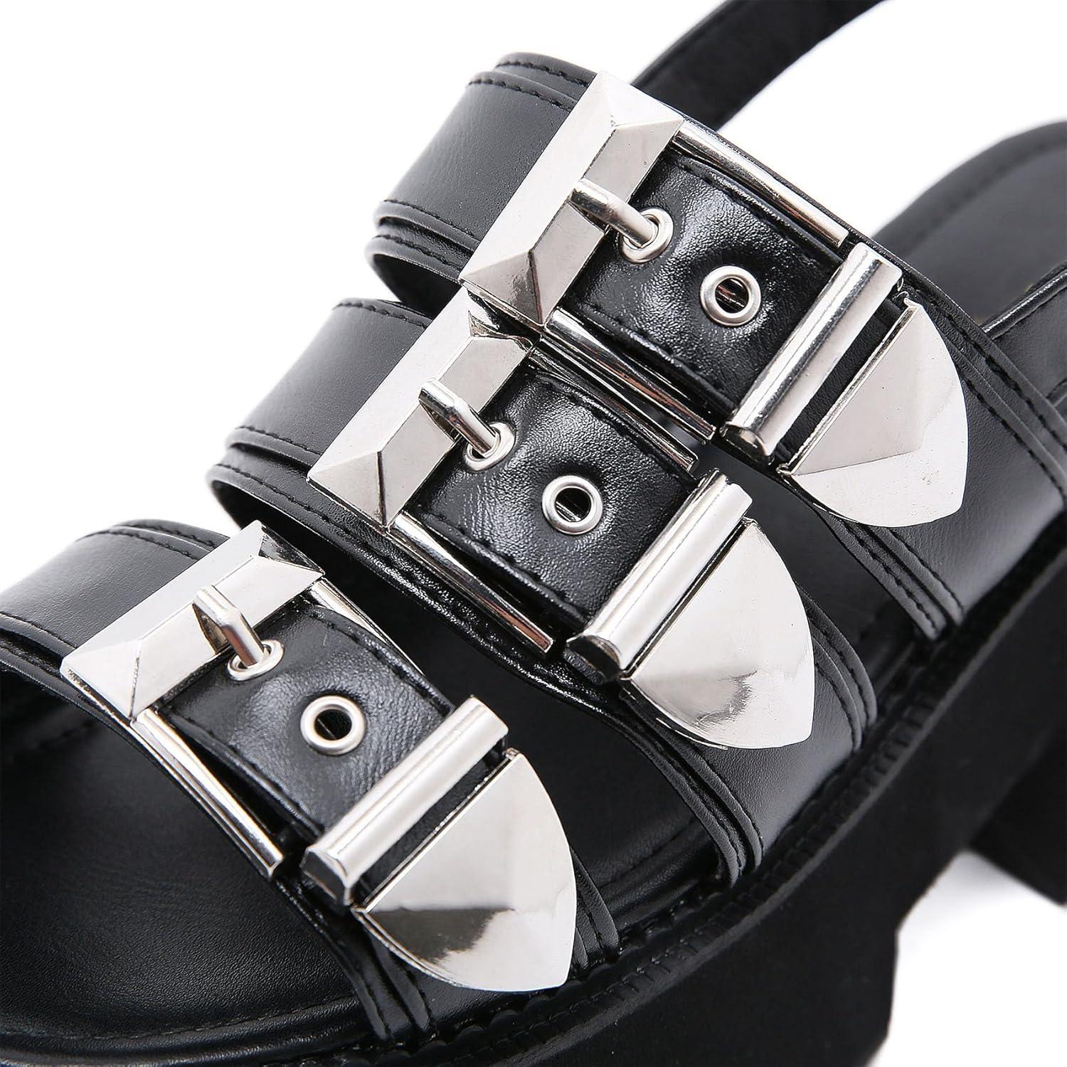 imageSHEMEE Chunky Platform Gladiator Roman Sandals Women Black Punk Goth Shoes Multi Strap Lightweight Fisherman Wedge SandalBlack M05 Buckle