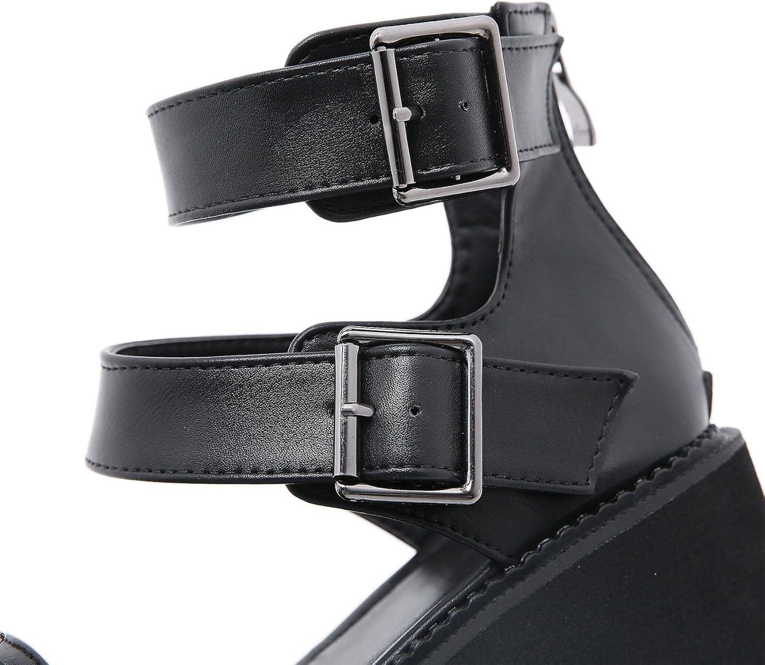 imageSHEMEE Chunky Platform Gladiator Roman Sandals Women Black Punk Goth Shoes Multi Strap Lightweight Fisherman Wedge SandalBlack M06 Zip