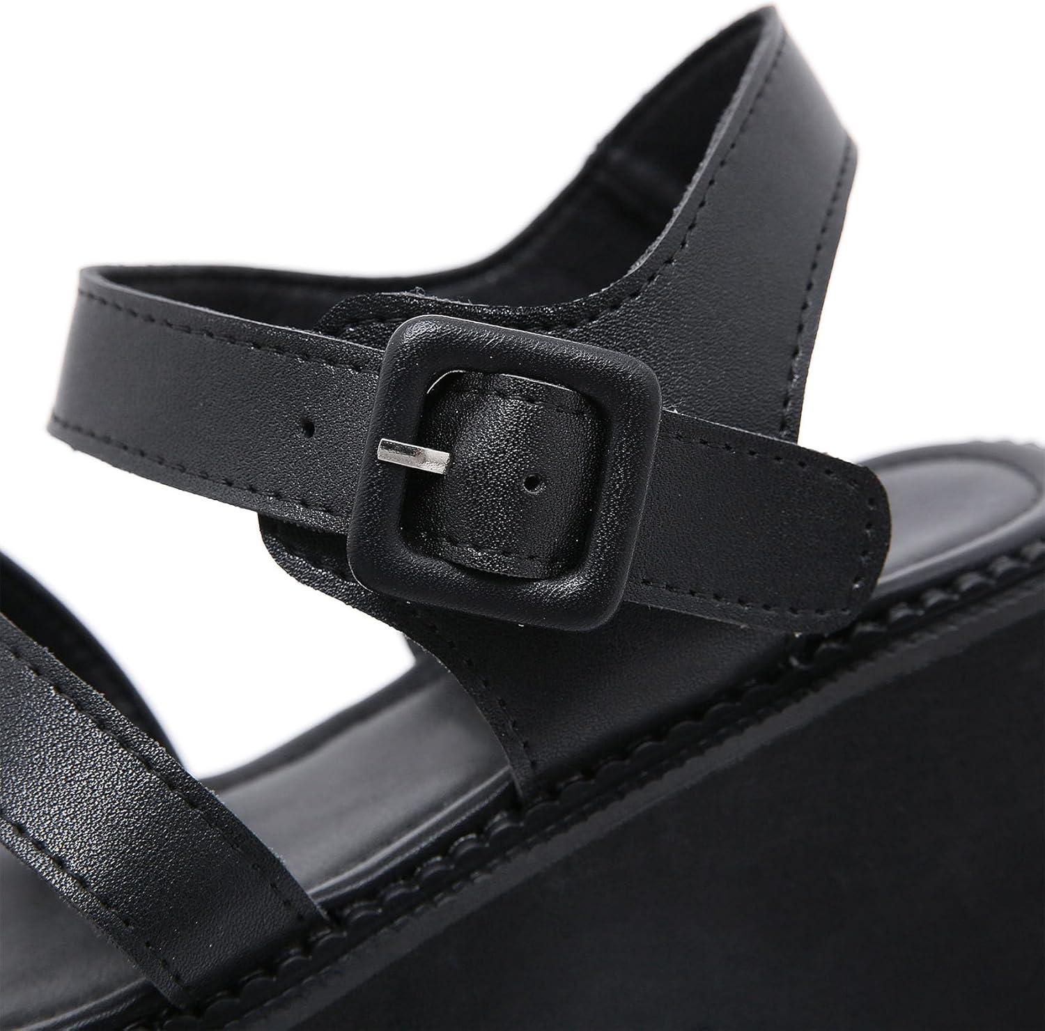 imageSHEMEE Chunky Platform Gladiator Roman Sandals Women Black Punk Goth Shoes Multi Strap Lightweight Fisherman Wedge SandalBlack M07 Buckle