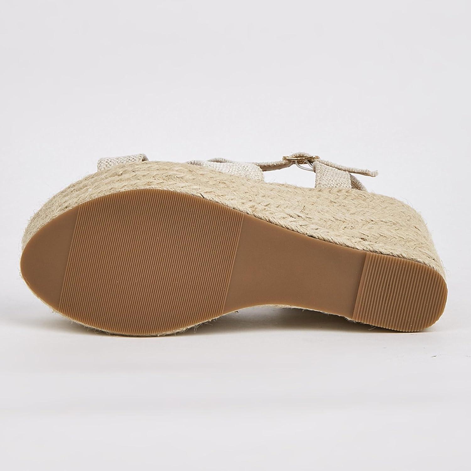 imageSHEMEE Womens Platform Wedges Sandals Espadrilles High Heeled Sandals Ankle Cross Strappy Buckled Summer ShoesApricot