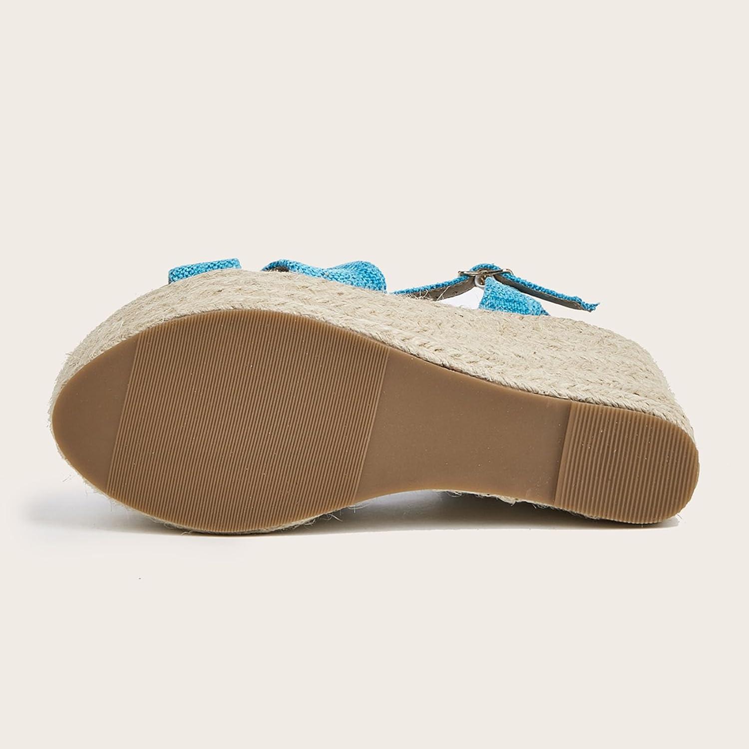 imageSHEMEE Womens Platform Wedges Sandals Espadrilles High Heeled Sandals Ankle Cross Strappy Buckled Summer ShoesBlue