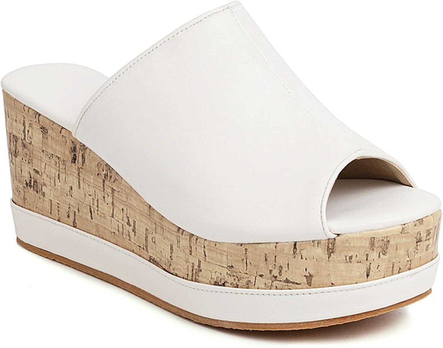 imageSHEMEE Womens Wedge Platform Slippers Peep Toe Mules Sandals Slipon Heeled Summer Slides ShoesWhite