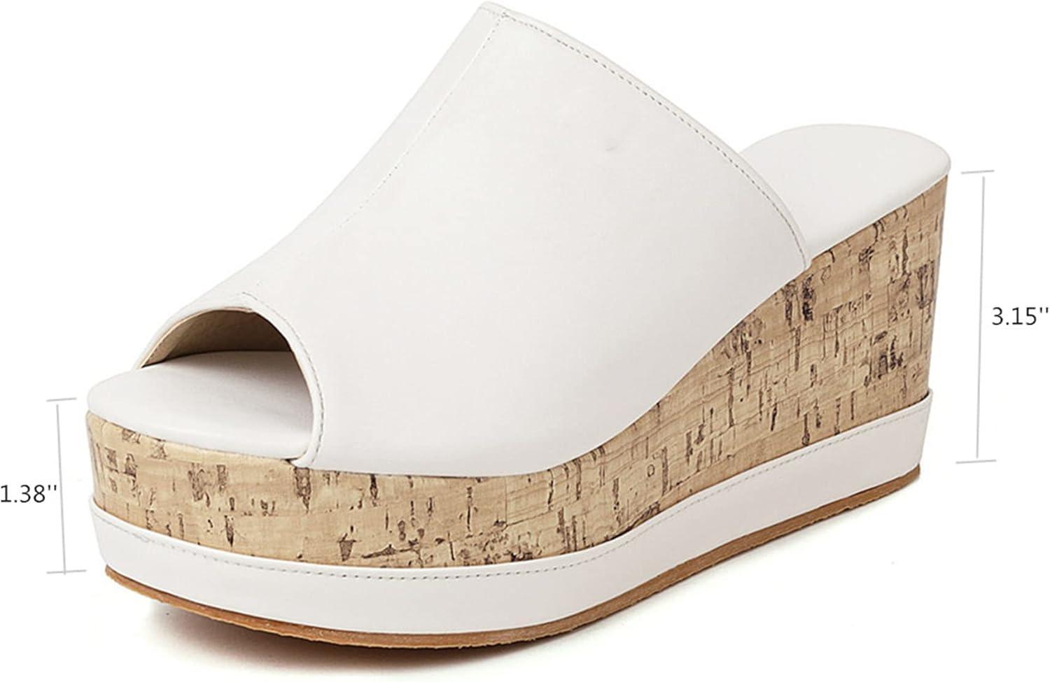 imageSHEMEE Womens Wedge Platform Slippers Peep Toe Mules Sandals Slipon Heeled Summer Slides ShoesWhite