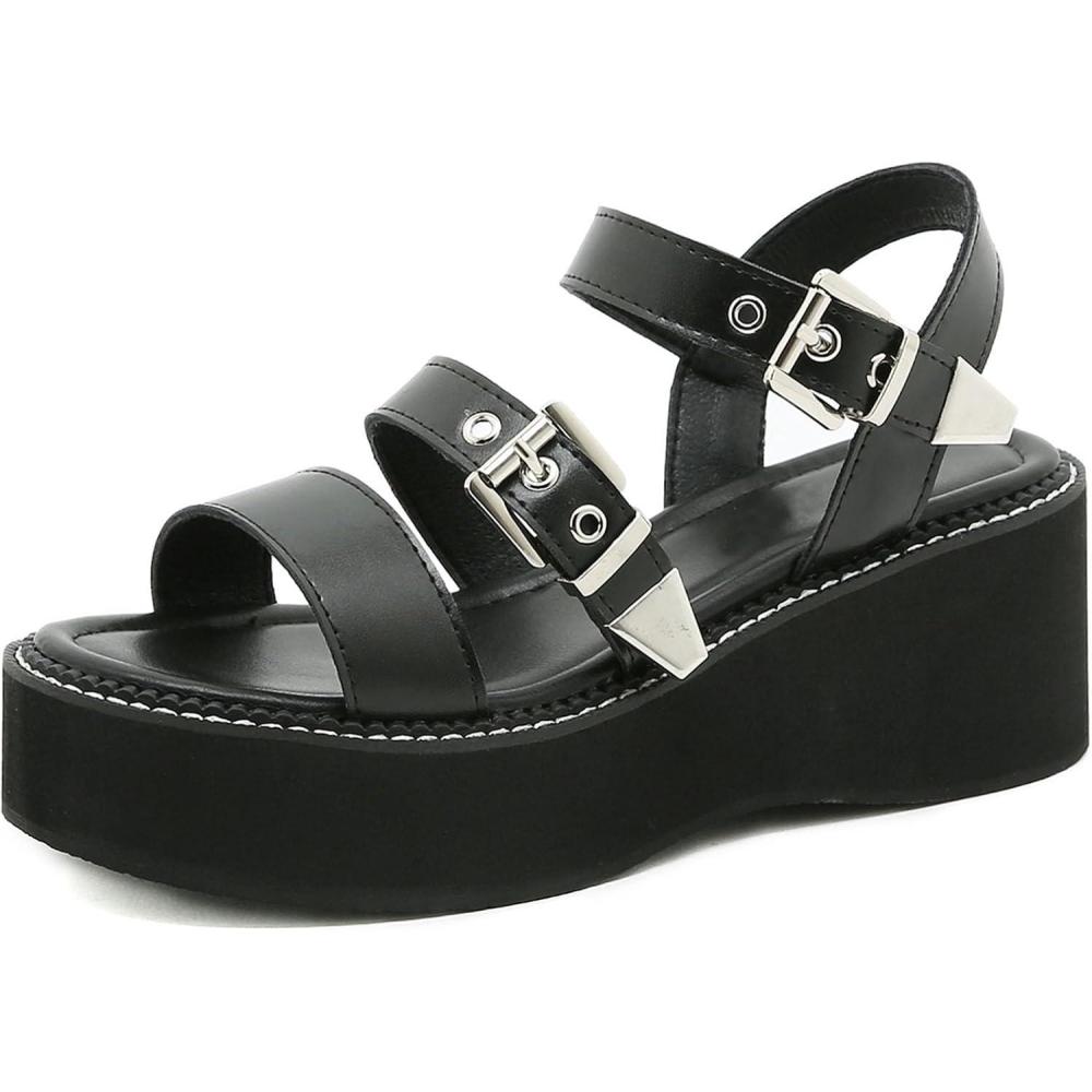 imageSHEMEE Chunky Platform Gladiator Roman Sandals Women Black Punk Goth Shoes Multi Strap Lightweight Fisherman Wedge SandalBlack M04 Buckle