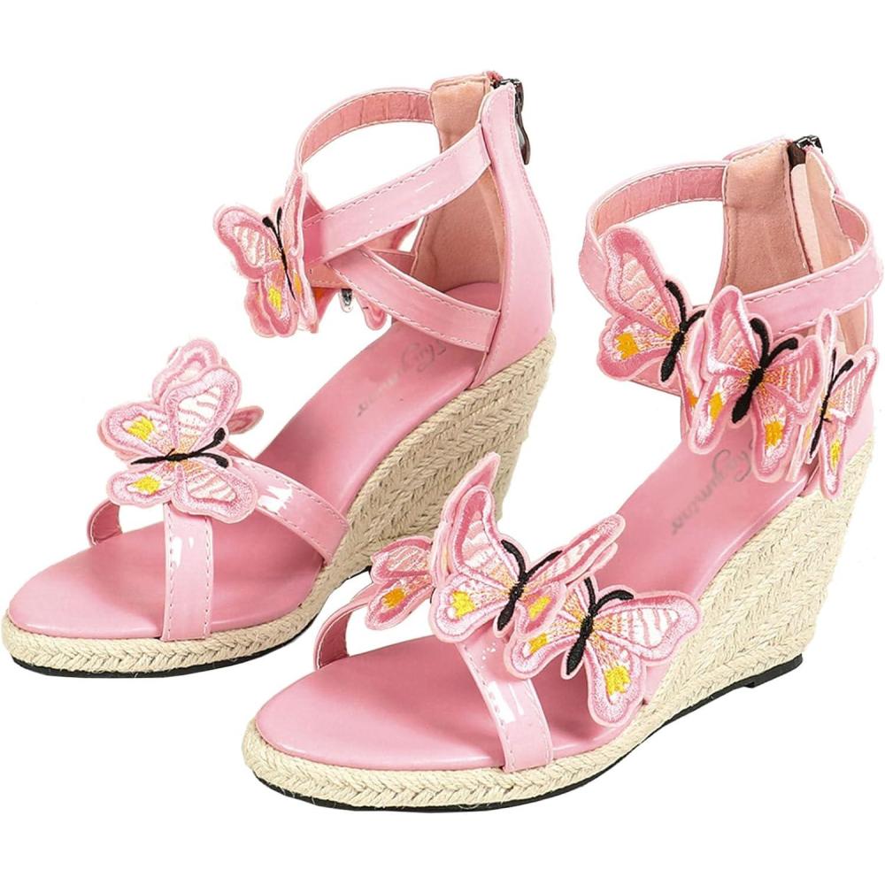 imageSHEMEE Espadrilles Wedge Sandals for Women Embellished Butterfly Platform Heeled Sandals Zipper Cross Strappy High HeelsPink