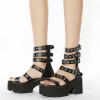 imageSHEMEE Chunky Platform Gladiator Roman Sandals Women Black Punk Goth Shoes Multi Strap Lightweight Fisherman Wedge SandalBlack M03 Zip