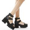 imageSHEMEE Chunky Platform Gladiator Roman Sandals Women Black Punk Goth Shoes Multi Strap Lightweight Fisherman Wedge SandalBlack M06 Zip
