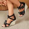 imageSHEMEE Espadrilles Wedge Sandals for Women Embellished Butterfly Platform Heeled Sandals Zipper Cross Strappy High HeelsBlack