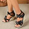 imageSHEMEE Espadrilles Wedge Sandals for Women Embellished Butterfly Platform Heeled Sandals Zipper Cross Strappy High HeelsBlack