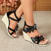 imageSHEMEE Espadrilles Wedge Sandals for Women Embellished Butterfly Platform Heeled Sandals Zipper Cross Strappy High HeelsBlack