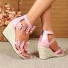 imageSHEMEE Espadrilles Wedge Sandals for Women Embellished Butterfly Platform Heeled Sandals Zipper Cross Strappy High HeelsPink