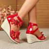 imageSHEMEE Espadrilles Wedge Sandals for Women Embellished Butterfly Platform Heeled Sandals Zipper Cross Strappy High HeelsRed