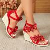 imageSHEMEE Espadrilles Wedge Sandals for Women Embellished Butterfly Platform Heeled Sandals Zipper Cross Strappy High HeelsRed