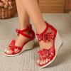 imageSHEMEE Espadrilles Wedge Sandals for Women Embellished Butterfly Platform Heeled Sandals Zipper Cross Strappy High HeelsRed