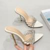 imageSHEMEE Sparkly Rhinestones Heels for Women Pointy Stiletto High Heels Sandals Chic Knot Slide Mules Wedding Dress ShoesWhite