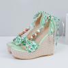 imageSHEMEE Womens Bohemian Beaded Platform Wedge Sandals Tstrap Thong Strappy High Heeled Lace Up Summer ShoesGreen