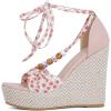 imageSHEMEE Womens Bohemian Beaded Platform Wedge Sandals Tstrap Thong Strappy High Heeled Lace Up Summer ShoesPink
