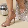imageSHEMEE Womens Heeled Sandals Fashion Square Open Toe High Heels Ankle Strappy Buckled Sandals Party Dress ShoesPatent Apricot