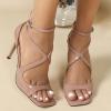 imageSHEMEE Womens Heeled Sandals Fashion Square Open Toe High Heels Ankle Strappy Buckled Sandals Party Dress ShoesPatent Apricot
