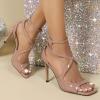 imageSHEMEE Womens Heeled Sandals Fashion Square Open Toe High Heels Ankle Strappy Buckled Sandals Party Dress ShoesPatent Apricot