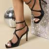 imageSHEMEE Womens Heeled Sandals Fashion Square Open Toe High Heels Ankle Strappy Buckled Sandals Party Dress ShoesPatent Black