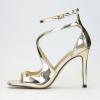 imageSHEMEE Womens Heeled Sandals Fashion Square Open Toe High Heels Ankle Strappy Buckled Sandals Party Dress ShoesPatent Gold