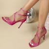 imageSHEMEE Womens Heeled Sandals Fashion Square Open Toe High Heels Ankle Strappy Buckled Sandals Party Dress ShoesSatin Hotpink