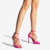 imageSHEMEE Womens Heeled Sandals Fashion Square Open Toe High Heels Ankle Strappy Buckled Sandals Party Dress ShoesSatin Hotpink