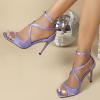 imageSHEMEE Womens Heeled Sandals Fashion Square Open Toe High Heels Ankle Strappy Buckled Sandals Party Dress ShoesSatin Purple