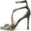 imageSHEMEE Womens Heeled Sandals Fashion Square Open Toe High Heels Ankle Strappy Buckled Sandals Party Dress ShoesSnake Green