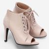 imageSHEMEE Womens Open Peep Toe Sandals Booties Lace Up Stiletto High Heels Ankle Boots Summer Faux Suede and Pu Patchwork Pumps ShoesApricot