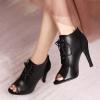 imageSHEMEE Womens Open Peep Toe Sandals Booties Lace Up Stiletto High Heels Ankle Boots Summer Faux Suede and Pu Patchwork Pumps ShoesBlack